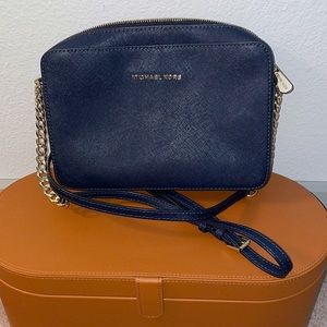 Michael Kors Navy Gold Leather Crossbody Purse Bag